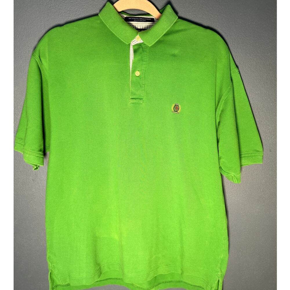 MENS GREEN 2 BUTTON FRONT TOMMY HILFIGER SHORT SLEEVE POLO SHIRT SIZE MEDIUM